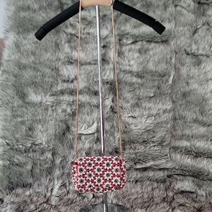 Stylish Red, White and Black Beaded Crossbody Bag By Anthropologie   NWT